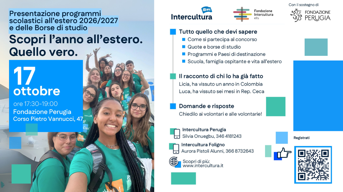 Borse di studio allestero  sostenute dalla Fondazione Perugia e Fondazione intercultura
