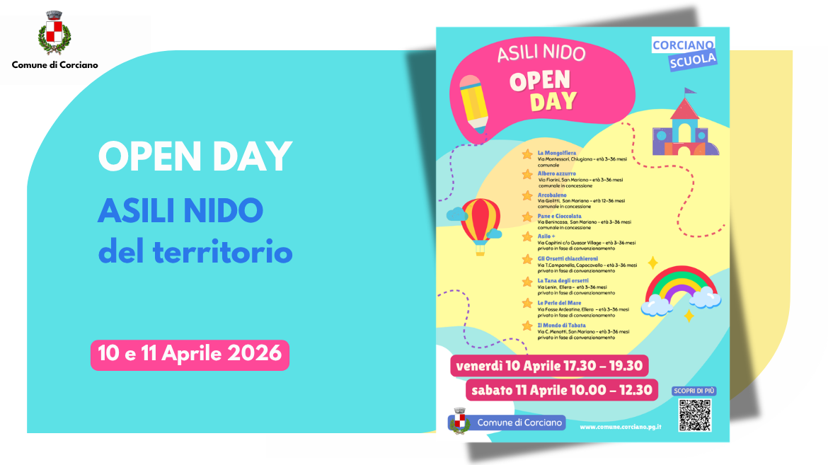 Open day ASILI NIDO di Corciano nei giorni 10 e 11 Aprile 2026