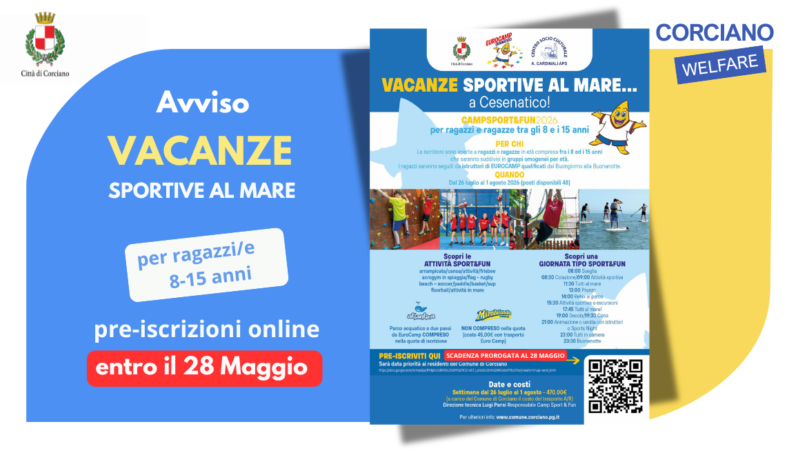 PROROGA scadenza delle  iscrizioni alle VACANZE SPORTIVE AL MARE a Cesenatico. CampSPORT & FUN 2026 per ragazzi e ragazze tra 8 e 15 anni, dal 26 Luglio al 1 Agosto 2026 