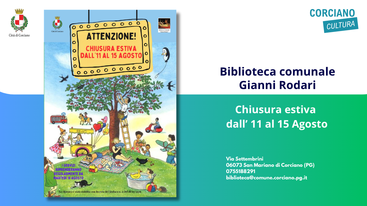 Chiusura estiva della Biblioteca comunale Gianni Rodari dall�11 al 15 Agosto