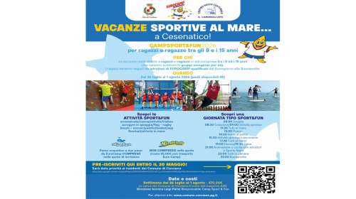 VACANZE SPORTIVE AL MARE a Cesenatico. CampSPORT & FUN 2026 per ragazzi e ragazze tra 8 e 15 anni, dal 26 Luglio al 1 Agosto 2026 � posti limitati