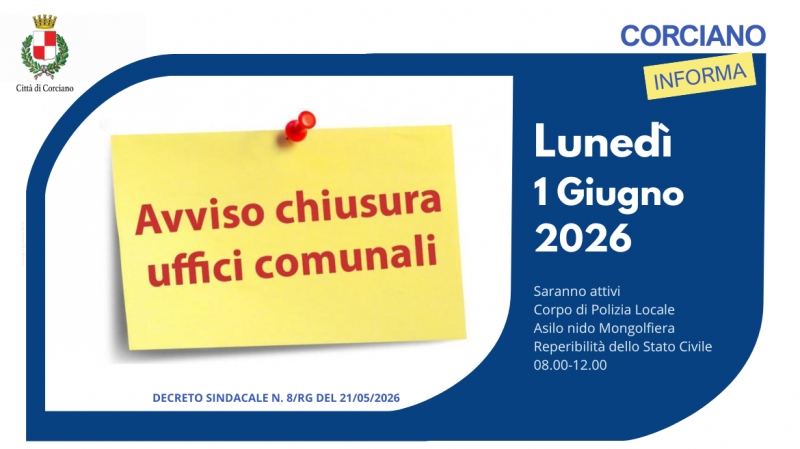 Chiusura Uffici comunali - Luned� 1 Giugno 2026