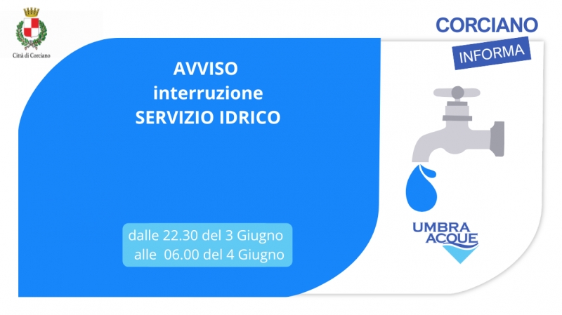 Avviso di interruzione servizio idrico dalle 22.30 del 3 giugno alle 06.00 del 4 giugno 2026