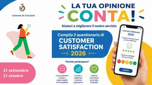 Nuova indagine di CUSTOMER SATISFACTION 2026 per la rilevazione della soddisfazione degli utenti sui servizi comunali